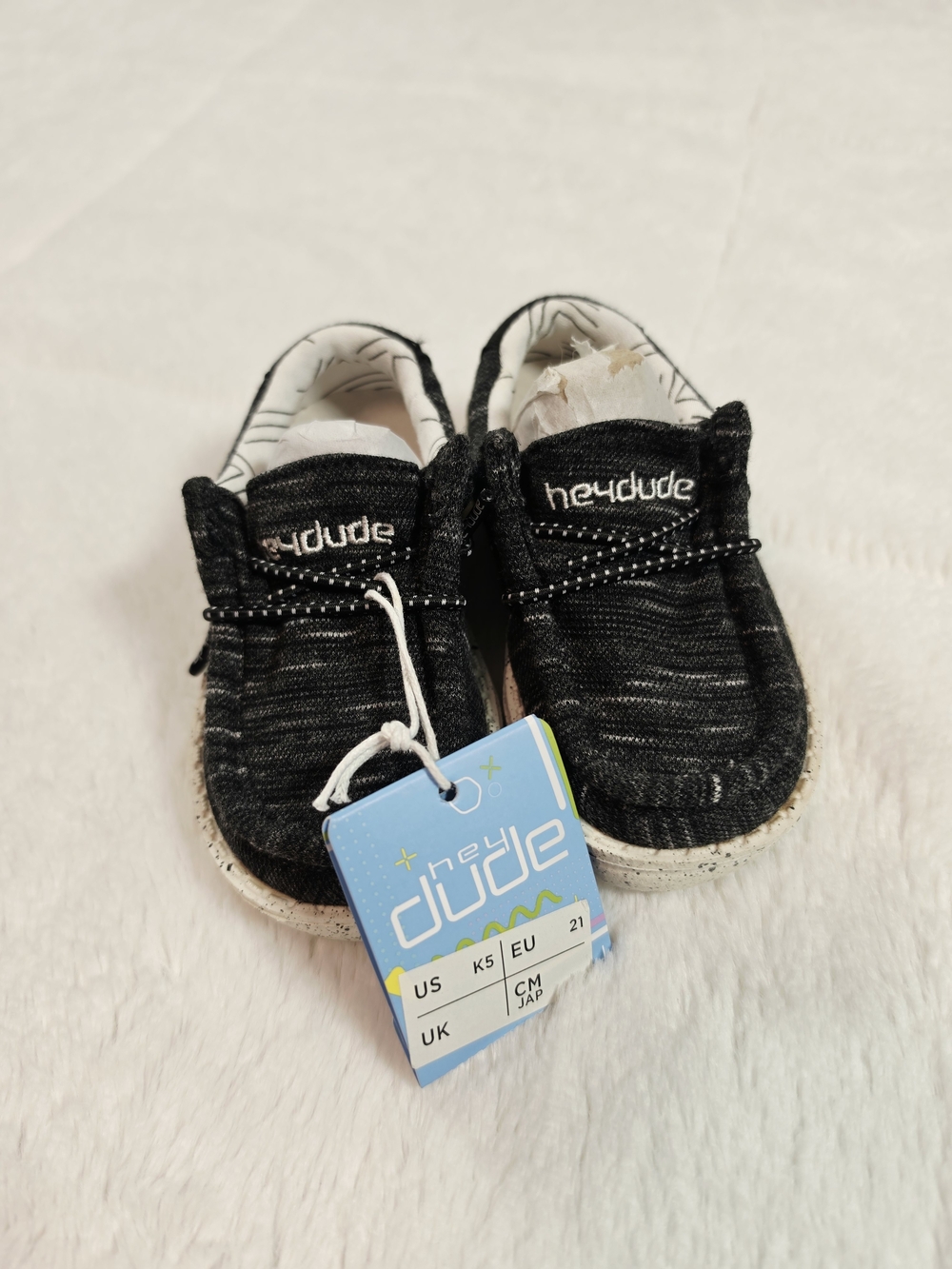 Hey Dude Baby Black Knit Slip-On Sneakers with White Accent